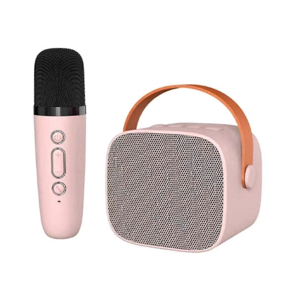 Bluetooth-högtalare med 1 trådlös mikrofon Musikspelare för vuxna och barn Subwoofersystem Rosa