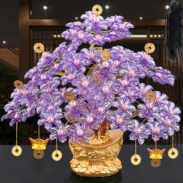 Penge Træer Feng Shui Rigdom Penge Citrin Gul Bonsai Ædelsten Reiki Akryl A5