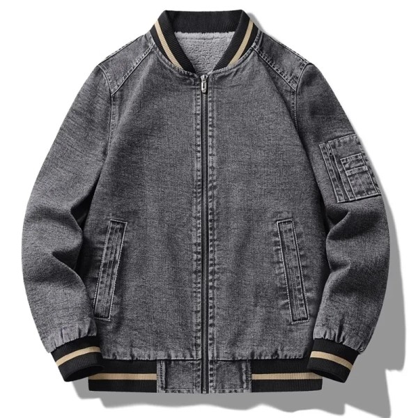 Vinter fleece denimjakke til mænd, fortykket varm jakke med standkrave Gray XXXL