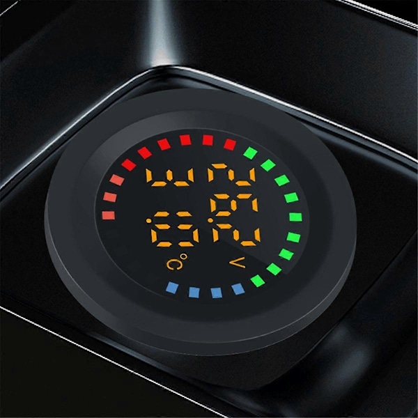 12-24V Bil Rund Färgskärm Temperatur Voltmeter Auto Spänningstest Dubbel Display Digital Mätare
