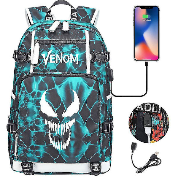 Venom Fashion Trykt USB Skoletaske til Unge (2-108) Color-14