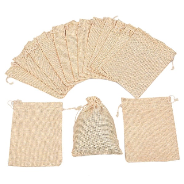10 stk. linstoffpose med snøring, 13 x 18 cm naturlig ubleket muslinpose for krydder, te, urter