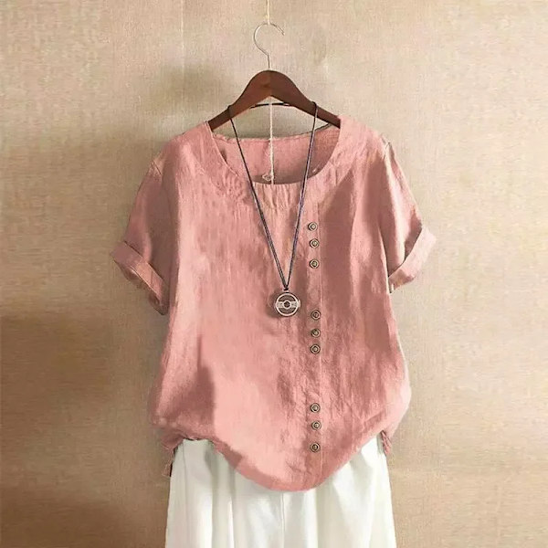 Naisten vaatteet puuvilla pellava streetwear kesä Y2k topit vintage muoti t-paita rennot paidat naisille tyylikkäät t-paidat pink XL