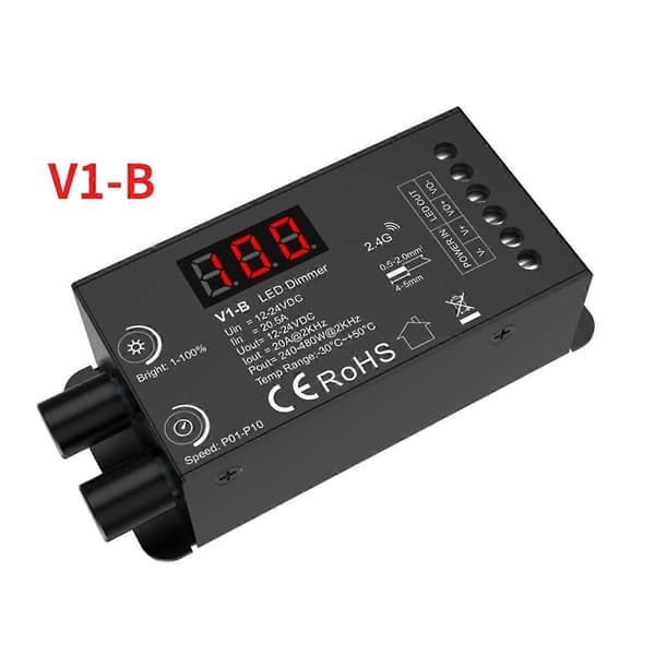 Dubbel Ratt Konstant Spänning LED Dimmer 1CHx20A Trådlös Fjärrkontroll Numerisk Display CV Controller V