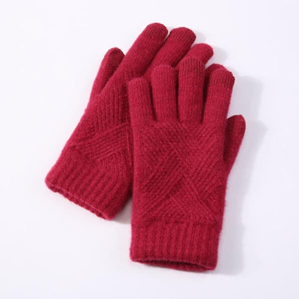Dame Vinter Varme Strikkede Hel Fingerhansker Menn Solid Ull Touch Screen S-xl Style9