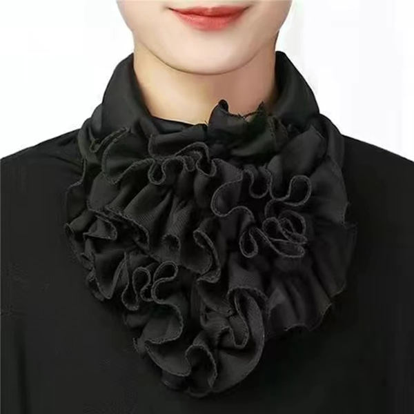 Ensfarget halskrage med volanger, falsk krage, elegant dame, avslappet halstørkle, avtakbar halsvarmer, varmt skjerf, one size, mote 3