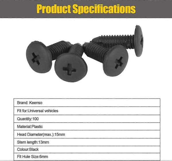 Fender Bumper Clip Set, 100 Delar Bil Plastnit Kaross Snap Nit Fästen 6mm