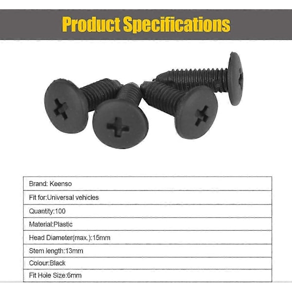 Fender Puskurin Kiinnike Sarja, 100 Kappaletta Auton Muoviniitti Korin Painonappi Niittikiinnikkeet 6mm