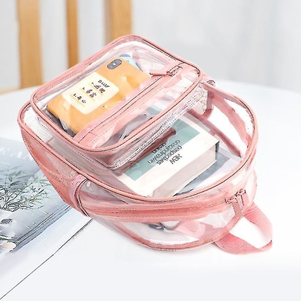 Genomskinlig Ryggsäck, Skolväska Transparent Reseryggsäck Sminkväskor, Se Igenom Ryggsäckar pink
