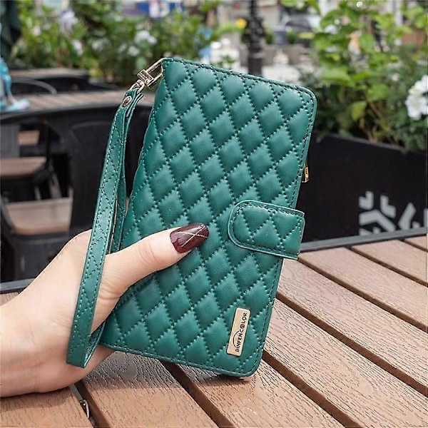 BINFEN COLOR Kompatibel med Samsung Galaxy A32 4G (EU Version) BF Style-15 Rombmönster Präglat Skyddsfodral med Dragkedja P Green