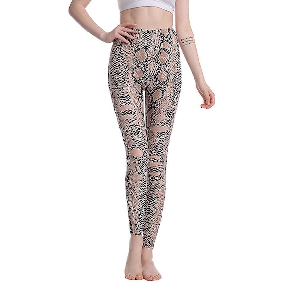 Fashionabla Dam Tryck Hål Åtsittande Fitness Löpning Yoga Byxor, XL