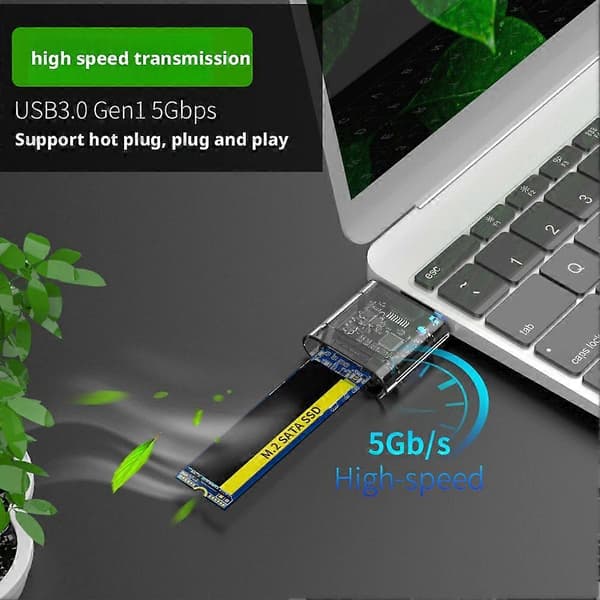 USB-interface M.2 SATA SSD-kabinet med gennemsigtigt display K1714s Black