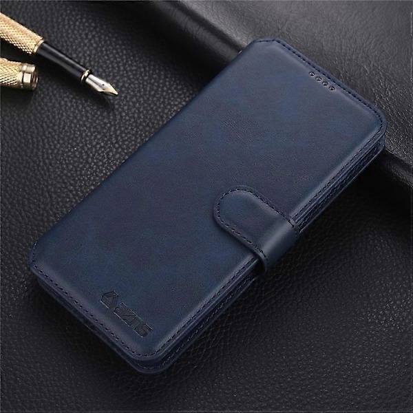 AZNS Læder Etui Kompatibel Med Samsung Galaxy A12 Wallet Mobiltelefon Beskyttelsescover Blue