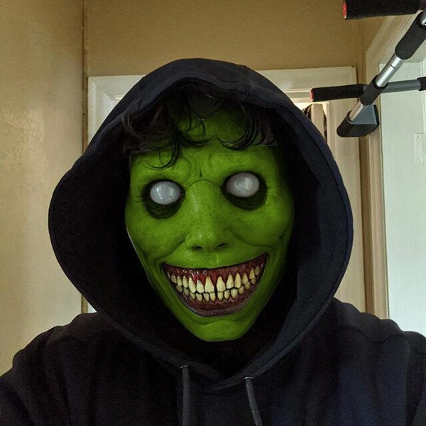 Halloween Creepy Smiling Skräckmask Vuxen halv "Exorcist" Grön Vit Demon Mask Cosplay Prop Green Exorcist