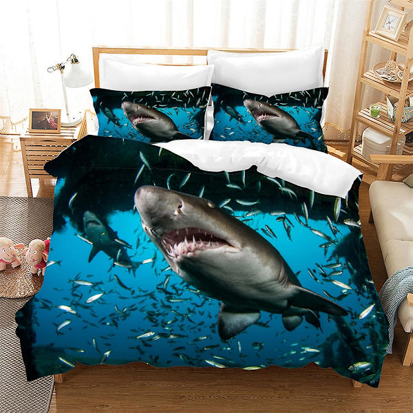 Hajfisk Påslakan King/Queen Size, Hawaiianskt Havsdjur Tema Sängklädesset För Barn Tonåringar Pojke, Undervattens Hav Täcke Överdrag