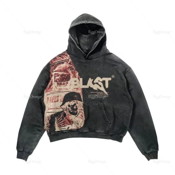 Retro Y2K Hoodie 2022 Jackor Streetwear Gotisk Casual Alfabet Blast Tryck Mönster Dödskalle Mode Hoodie Män Harajuku Herrkläder 1 XL