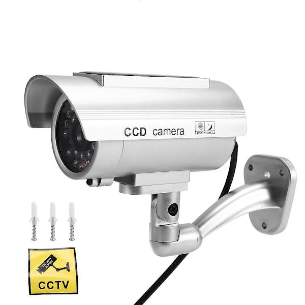 Simuloitu Aurinkokamera Ulkovalvontaan Simuloitu Väärennös Kamera Dummy Cam LED-Valolla Hopea