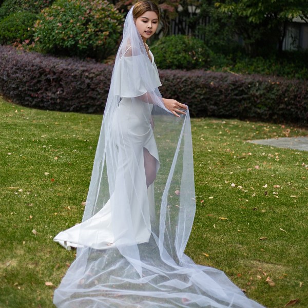 Elegant bröllopstillbehör 3m 2 nivåer bröllopsklänning vit elfenben enkel brudslöja bröllopsklänning Ivory one layer 300cm