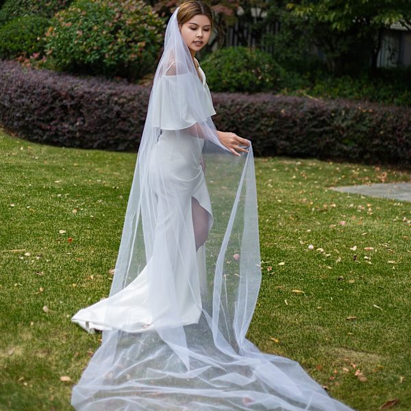 Elegant bröllopstillbehör 3m 2 nivåer bröllopsklänning vit elfenben enkel brudslöja bröllopsklänning White two layer 100cm