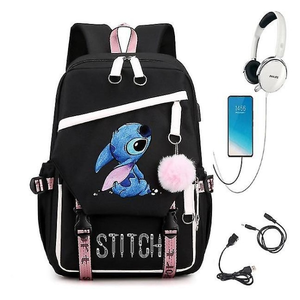 Stitch USB Ladattava koululaukku Miesten ja naisten opiskelijareppu Style 1