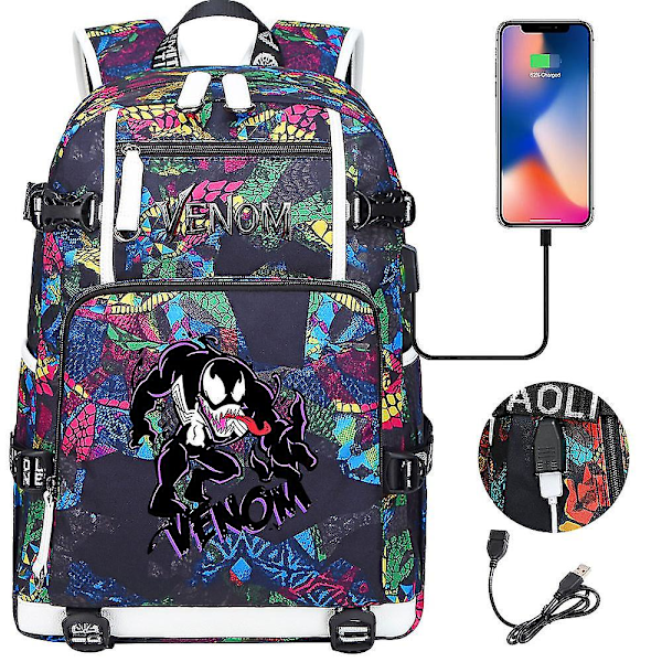 Venom Fashion Tryckt Usb Ungdom Skolväska (3-20) Color-11