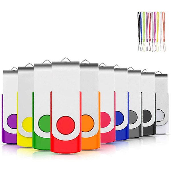 8GB Paket med 10 Vridbara USB-minnen USB 2.0 Flash Drive Vridbar Lagringsdisk Minnessticka Pendrive med Snören (10 Färger 8GB*10ST)