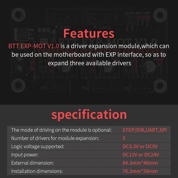 BIGTREETECH Modul BTT EXP-MOT V1.0 Driverudvidelsesmodul 3D-printerdele