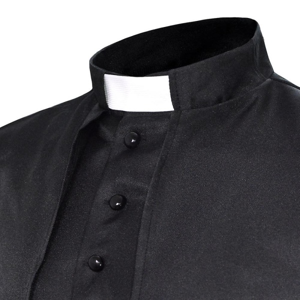Ensfarvet Præstekostume Middelalder Retro Cosplay Kostume med Kors Halskæde (sort) black 3xl
