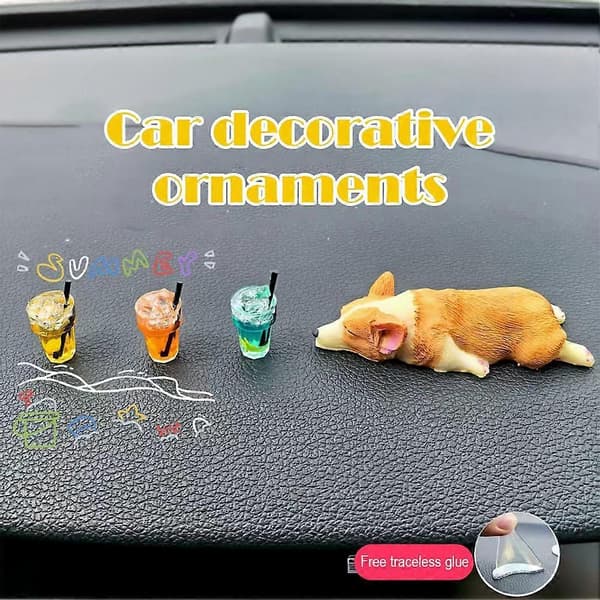 Tegneserie Bilpynt Dekorasjon Sovende Corgi Mini Små Dyr Tilbehør A