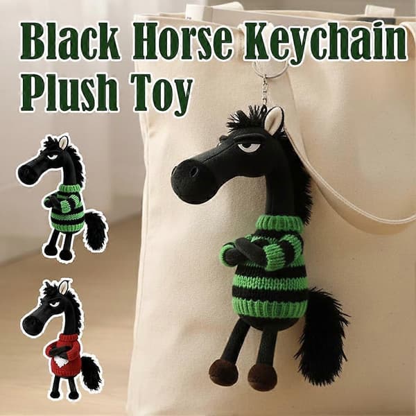 Hjerte Sort Plys Hest Nøglering, Sød Plys Legetøj Taske Charm Gave pattern