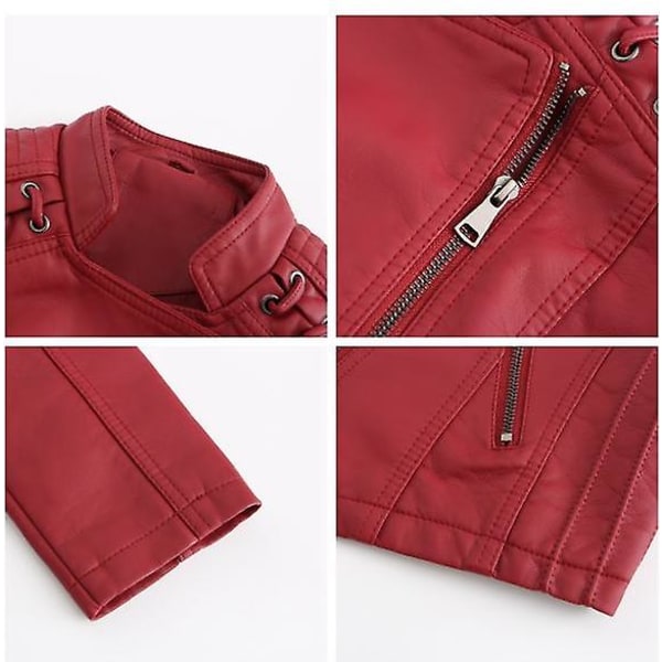 Läderjacka för kvinnor Casual dragkedja finns i 12 färger red XL