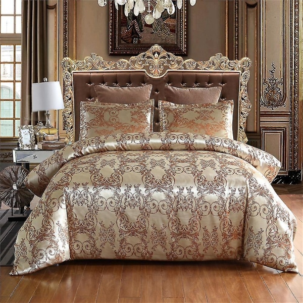 Sengesæt i satin jacquard med lynlåslukning Gold USTwin 175x218