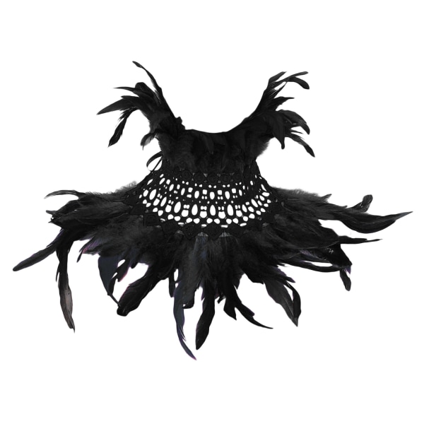 Spets fjäder överdriven halsduk Sjal kostym Halloween Party Dress Up kostym black
