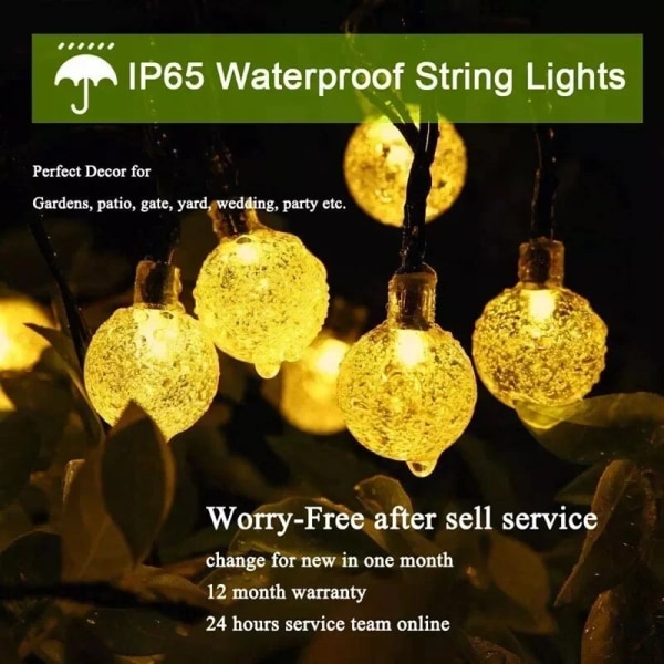 Solar String Lights Outdoor 200 Led Crystal Globe Lights Vedenpitävä Solar Festoon Fairy Light puutarhan jouluramadan-sisustus 11M 60LEDs White