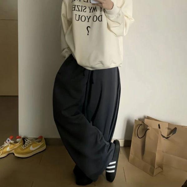 Deeptown Oversized Träningsbyxor Dam Höstgrå Harajuku Vintage Baggy Sportbyxor Y2k Koreansk Streetwear Jogging 90-tal Estetisk Gray L