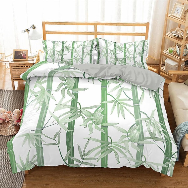 Plant Bamboo Dynetrekk King/Queen Size Grønt Bambusblad Gren Mønster Trykk Sengetøy Sett Mykt 2/3 stk Polyester Dynetrekk