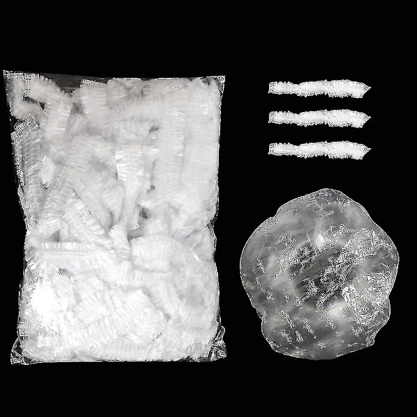 100 st Engångs Duschmössa Plast Vattentät Huvudbonad Hotell Hårfärg Duschmössa Transparent Skönhetssalong Mössa