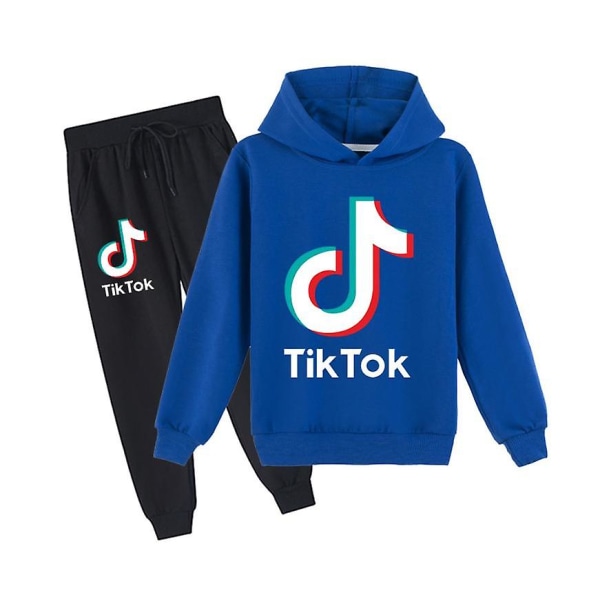 Svart TikTok hoodie för pojkar och flickor + byxor set blue 130cm