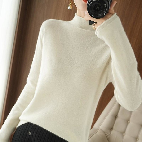 Poolokaulus Naisten Neule Lämmin Syksy Talvi Yhtenäinen Korealainen Joustava Slim Lady Neulepuserot Kashmir Neulepusero Femme Basic Neuleet beige XL