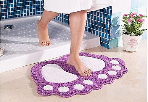 Skridsikker absorberende badeværelsesmåtte, Big Feet design, polyester, lilla, 48 x 67 cm