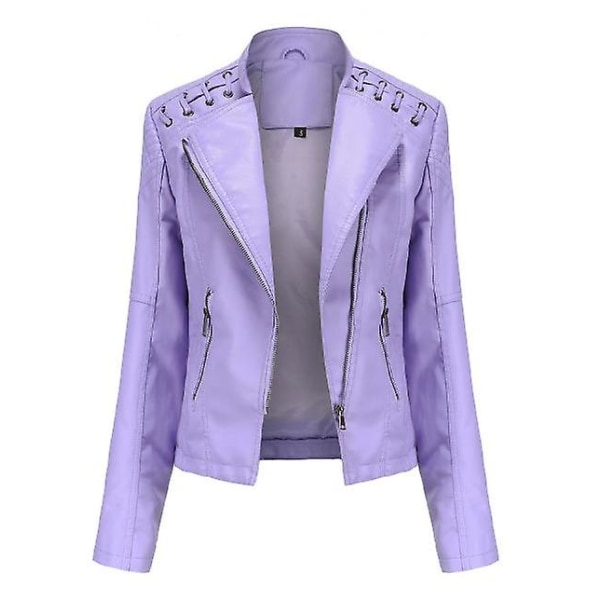 Läderjacka för kvinnor Casual dragkedja finns i 12 färger Purple B XXL