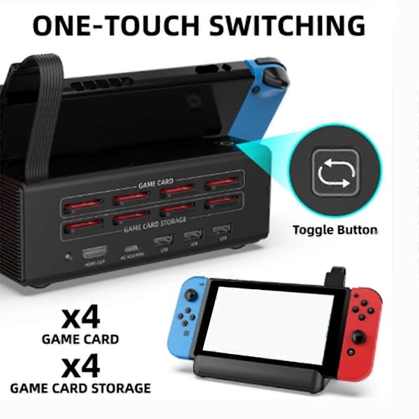 Dockningsstation för /OLED TV USB-C Spelkortsförvaring med USB2.0x2+USB3.0+PD Snabbladdning+Kylfläkt
