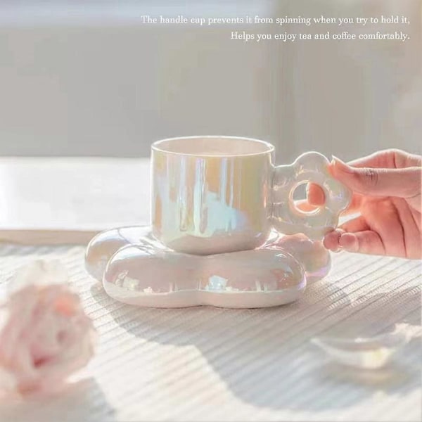 Kaffekop med blomsterformet underkop, kaffekopsæt, keramisk krus, tekop og underkop, krus og underkop
