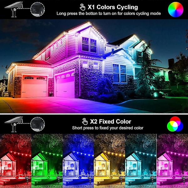 Pakke med 1 solcellelamper til udendørs brug, 10 LED solcellelamper til udendørs brug, farve RGB solcelle spotlight udendørs, solcellelamper vandtætte IP65 til stier, have, gård