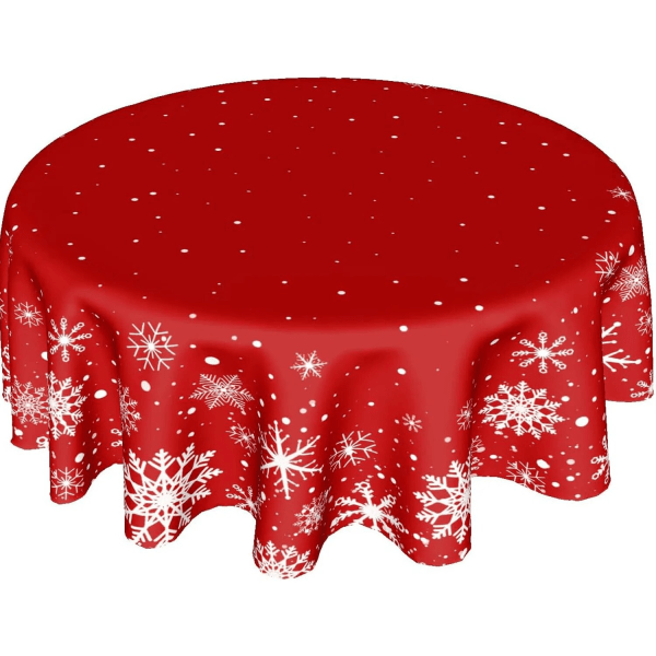 Jul rund duk Julenissen Snømann Snøfnugg Dekorativ rød rund duk til hjemmet kjøkken Spisestue Piknikfest Style 6 152cm diameter