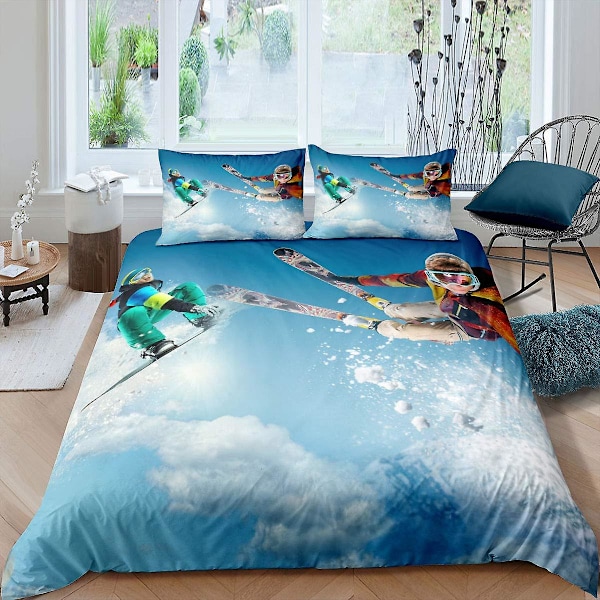 Skidåkning Kung Drottning Påslakan Ungdomar Extremsport Spel Sängkläder Set Skidstavar Snowboard Täcke Örngott Polyester Quilt Örngott