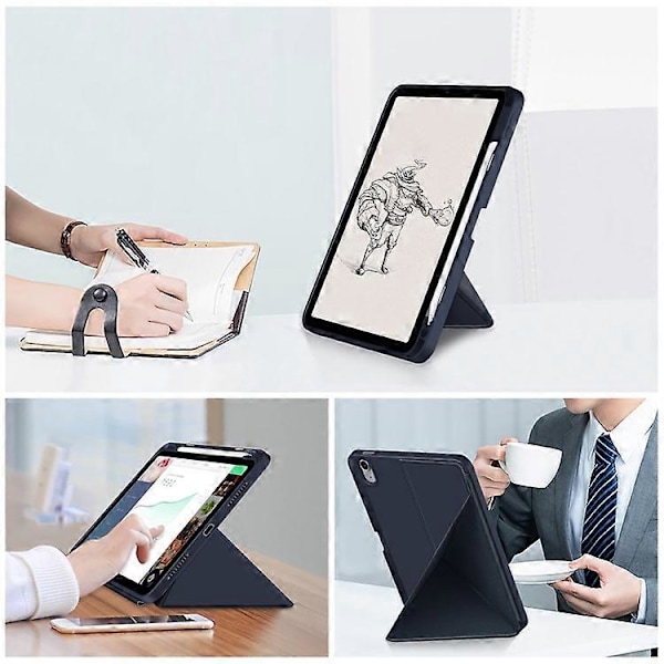 Kompatibel med iPad 10.9 (2022) / iPad 10. generation Origami Stand PU Læder Tablet Case Auto Vågn/Sov Pen Slot Beskyttelsescover DarkBlue