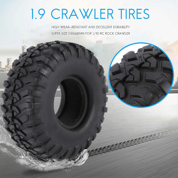 4 stk 1,9 tommers gummidekk 1,9 hjuldekk 118x48MM for 1/10 RC Crawler TRX4 Axial SCX10 90046 AXI03
