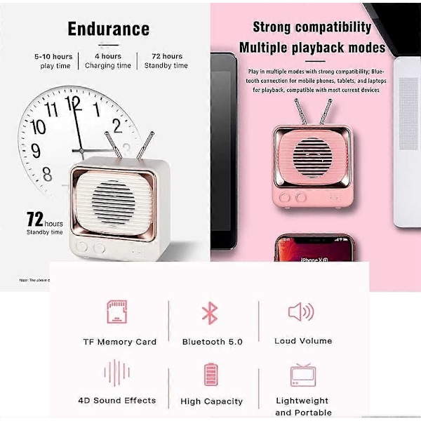 Retro Bluetooth Højttaler, Vintage Bærbar Bluetooth Højttaler Bærbar Fm Radio Mini Højttaler