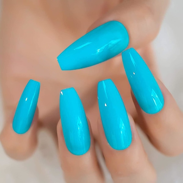 Flerfärgade Långa Tryck-På-Naglar Kistformade Lösnaglar Set Ballerina Konstgjorda Nagelkonst Tips För Kvinnor Flickor Akryl Falska Naglar Med 1 Nagelfil (morandi B)